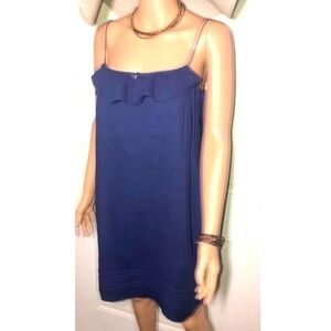 Loft Ruffle midi dress spaghetti straps navy blue Size 10